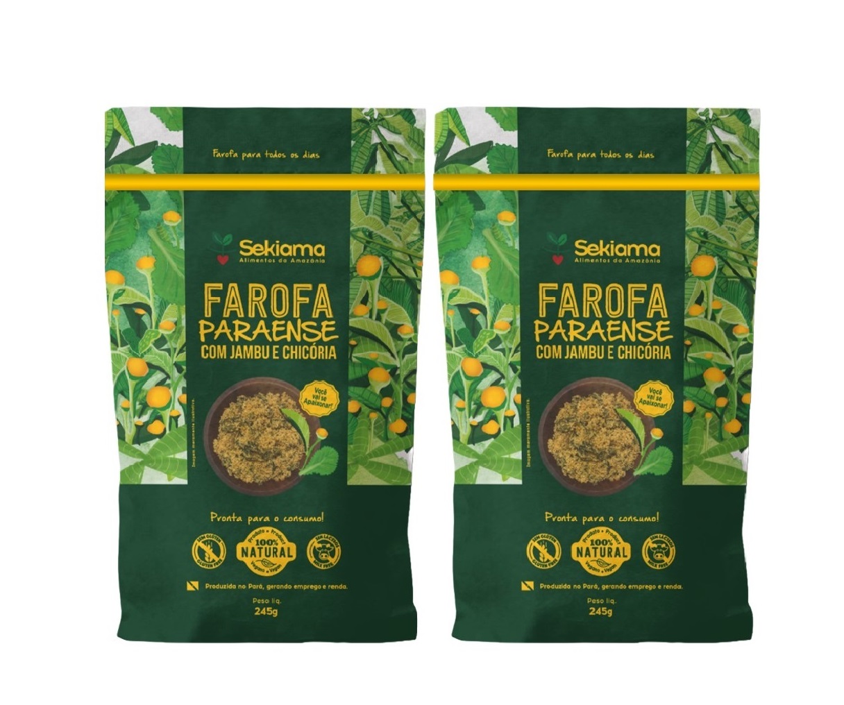 01 KIT COM 02 FAROFAS PARAENSE COM JAMBU E CHICÓRIA 245G CADA (R$ 19,90 A UND)